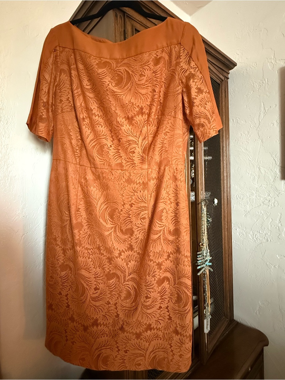 Antonio Melani Elegant Orange Short-Sleeve Lace Dress